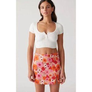 NWT Urban Outfitters Floral Mini Pencil Skirt Womens Sze M Pink Orange Slit Chic